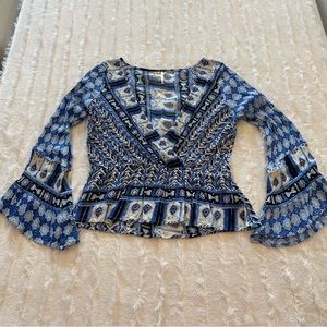 Free People sz M Rosalie wrap indigo top